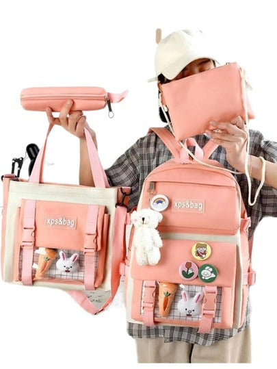 4PCS Mochila escolar Combo Set Mochila escolar Tote Estuche para bolígrafos Combo Fashion Tote Bag Mochila para portátil para adolescentes