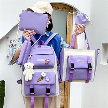 4PCS Mochila escolar Combo Set Mochila escolar Tote Estuche para bolígrafos Combo Fashion Tote Bag Mochila para portátil para adolescentes