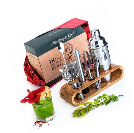 Kit coctelera, kit barman, kit camarero, coctelera de acero inoxidable, kit de bebidas, kit de bar, coctelera para bebidas, utensilios de bar, con 10 piezas para bebidas de barman, kit de barman de 550 ml.